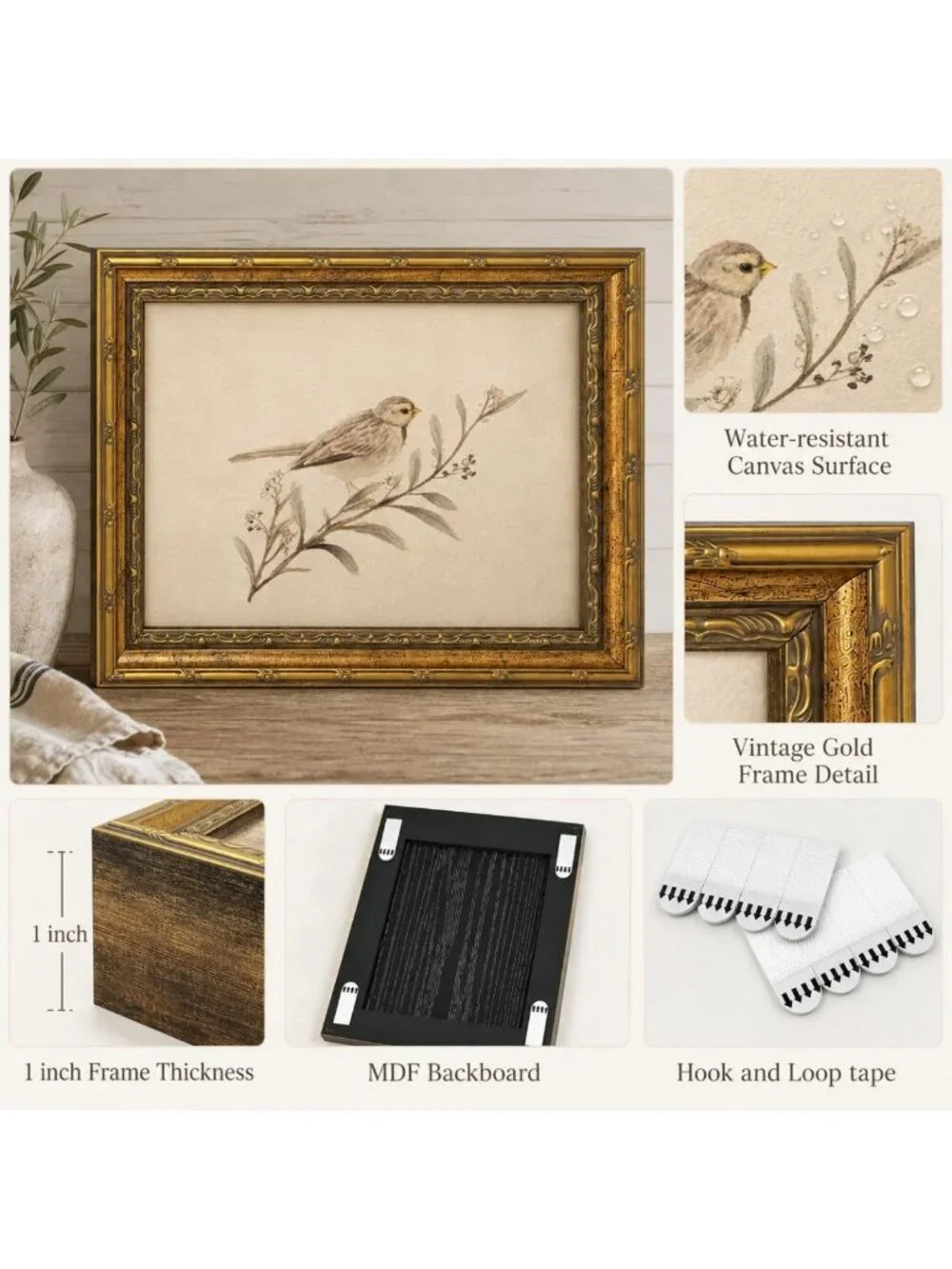 Framed Sparrow Canvas Wall Art - Simple Bird Decor for Home, 9x11 Inch